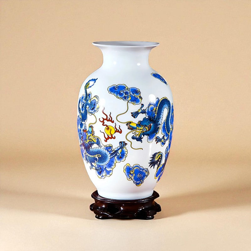 Vase Céramique blanc décor bleu dragon