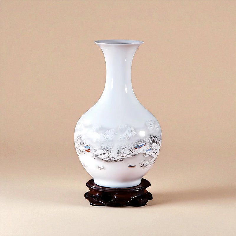 Vase Céramique blanc décor enneigé