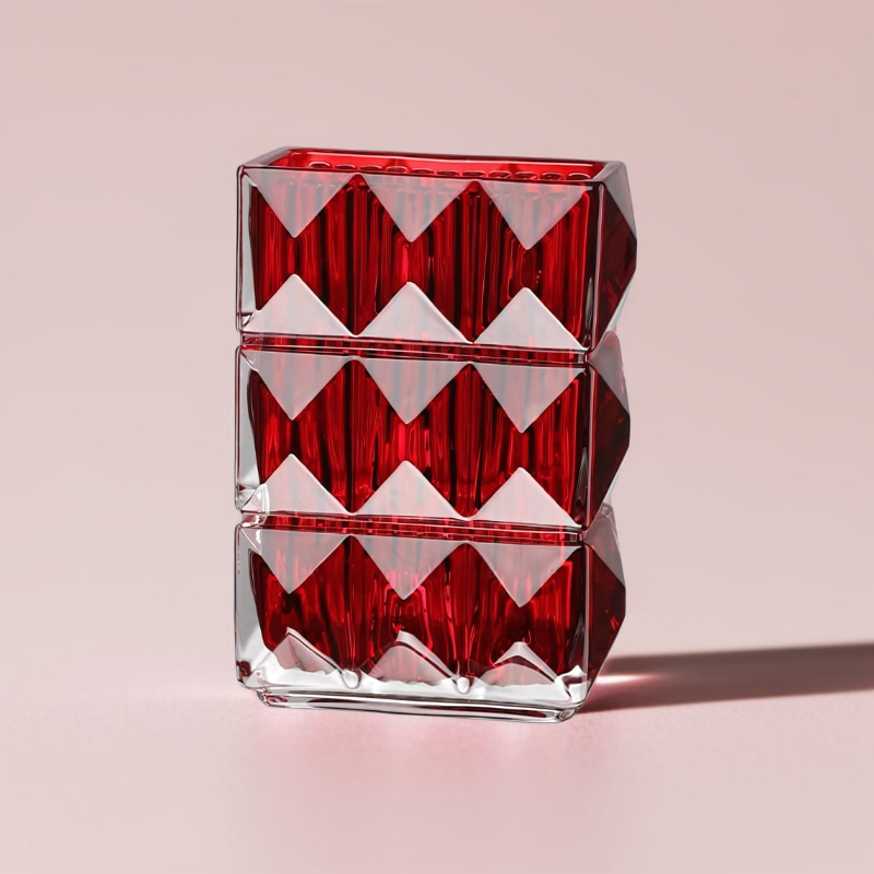 Vase cristal rectangulaire rouge