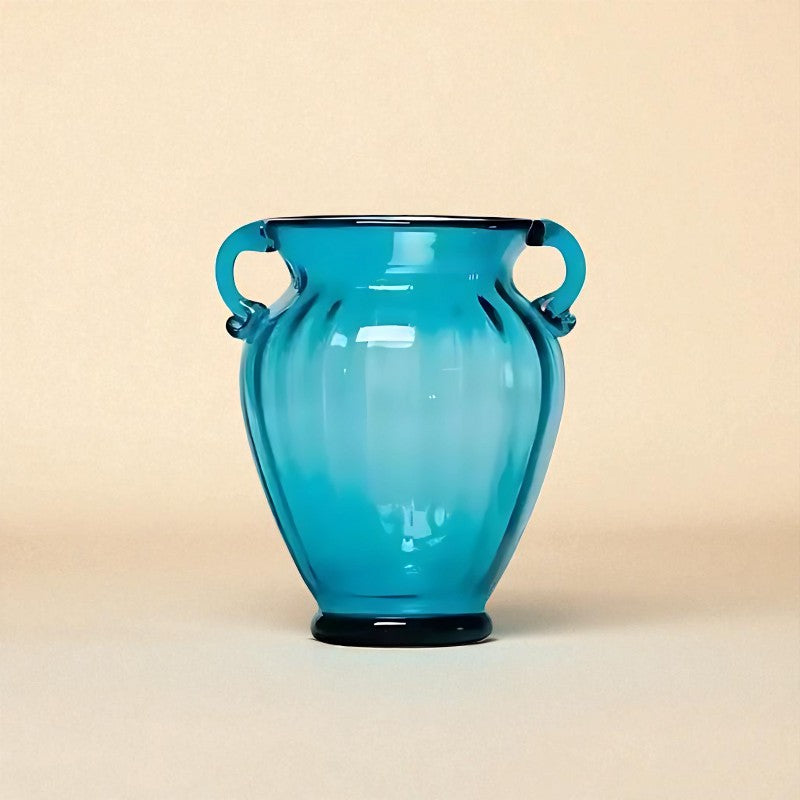 Vase en verre amphore bleu taille M