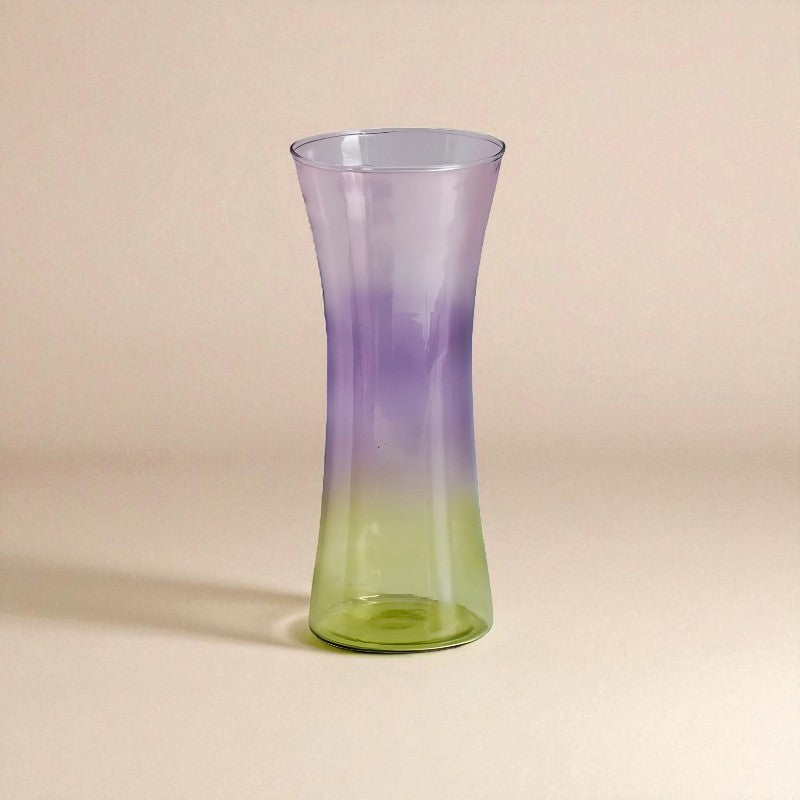 Vase en verre bicolore vert et violet allongé