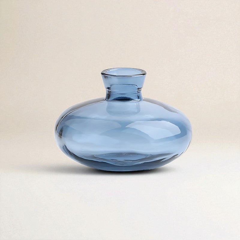 Vase en verre bleu soucoupe