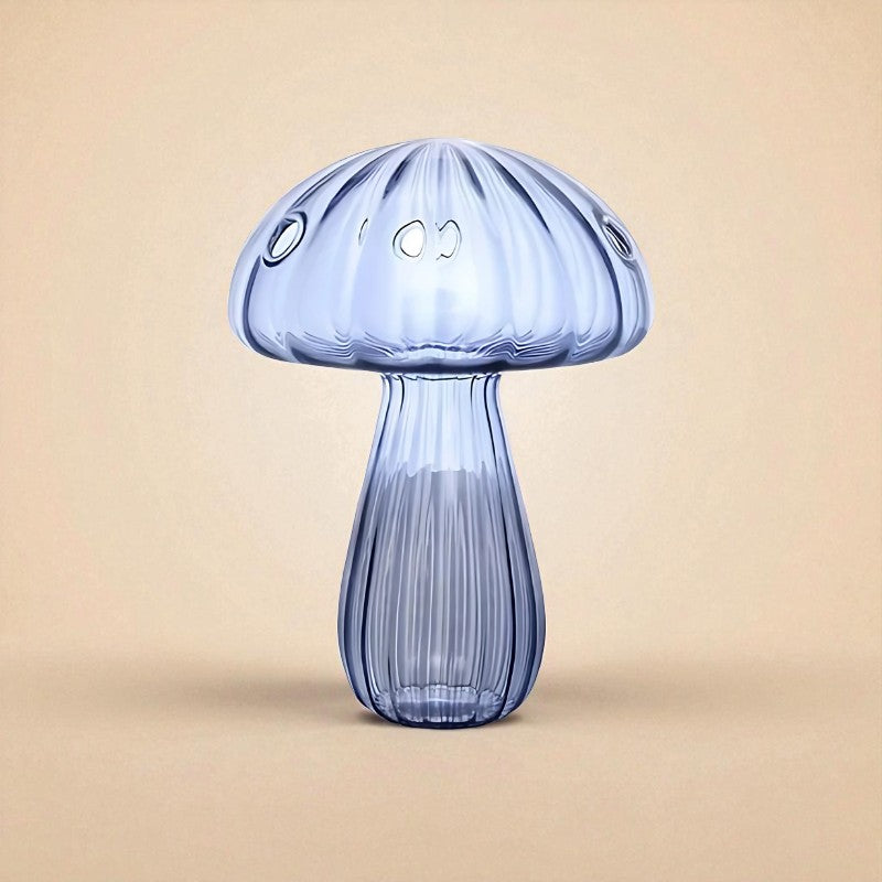 Vase en verre champignon bleu