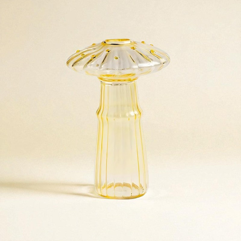 Vase en verre champignon jaune