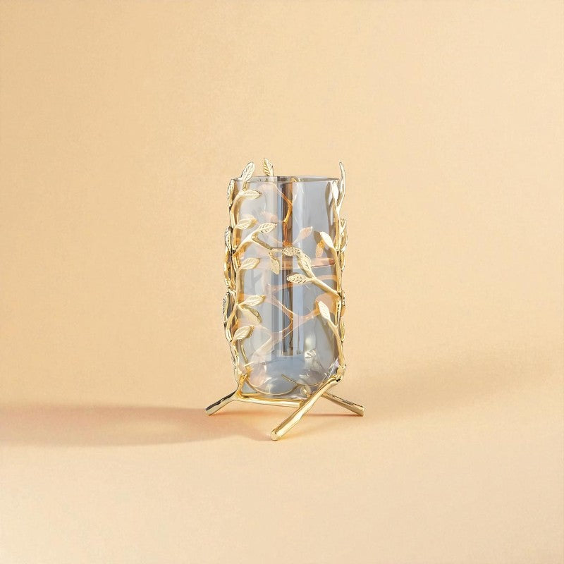 Vase en verre et métal lierre dorée taille M