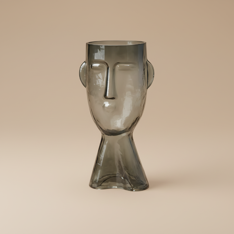 Vase en verre noir visage taille M