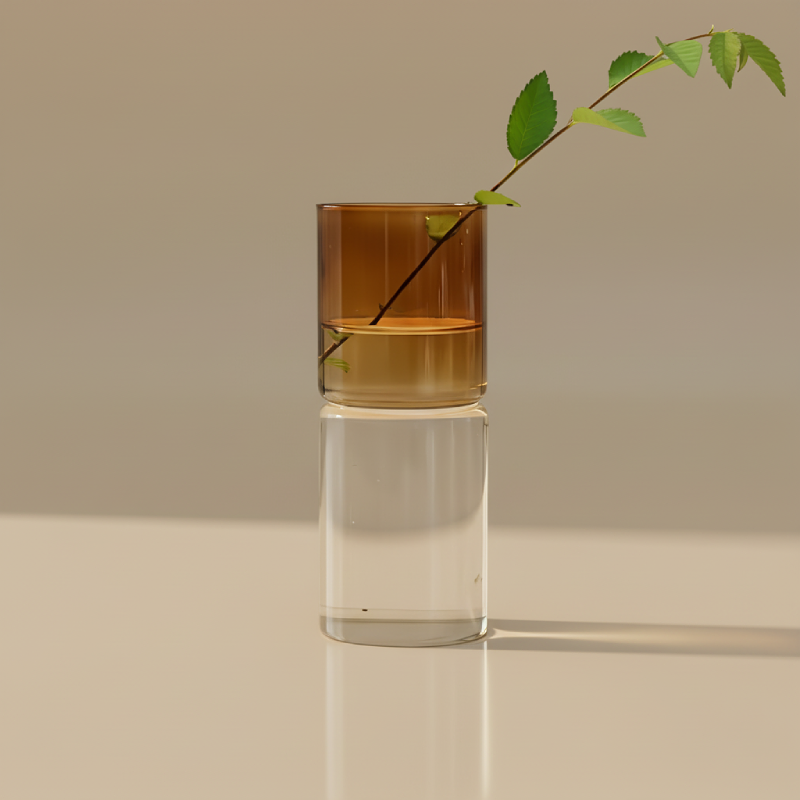 Vase en verre transparent ambre cylindrique