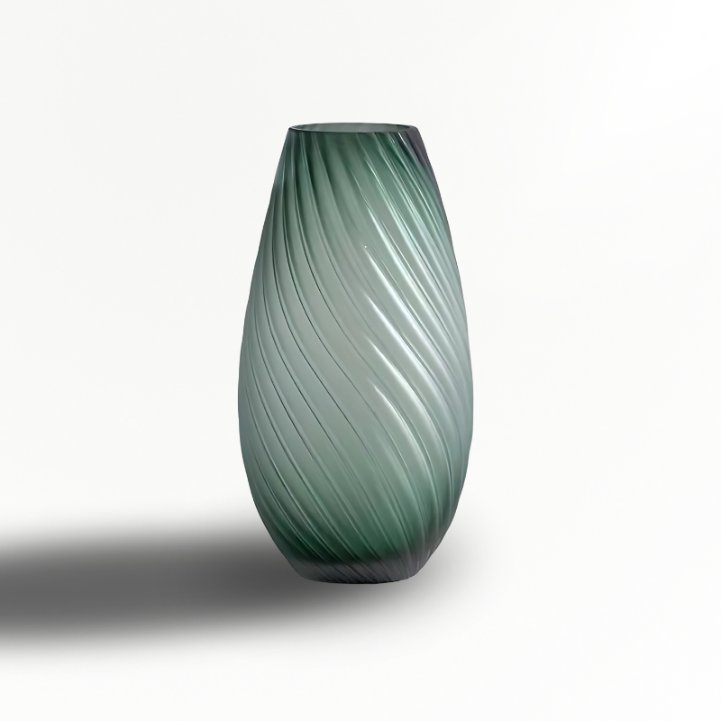 Vase en verre vert strié taille L