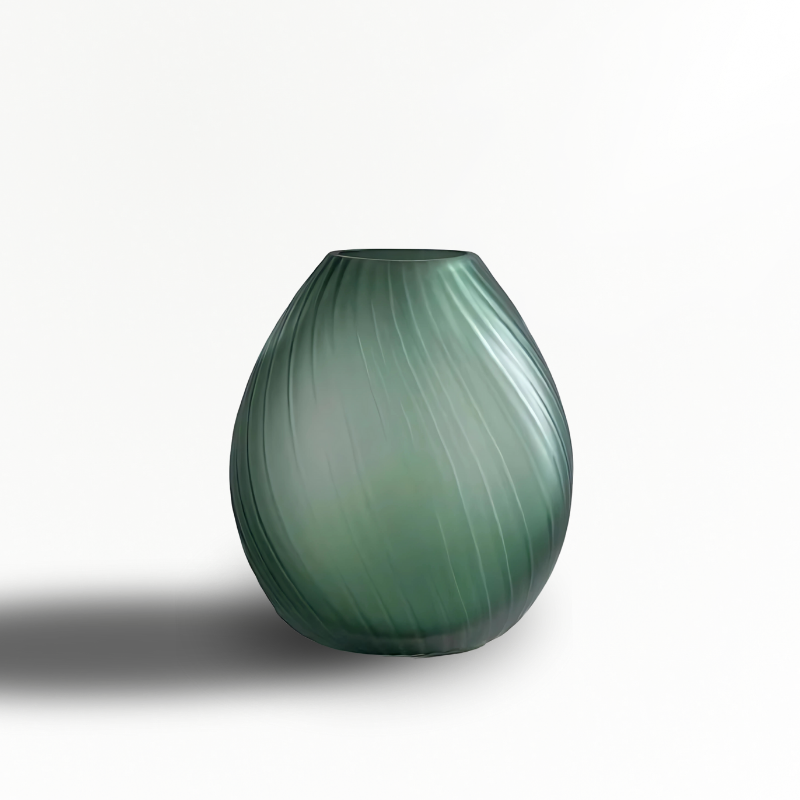 Vase en verre vert strié taille M