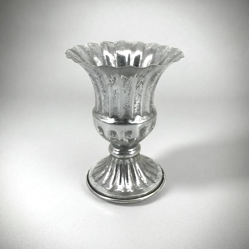 Vase métal centre de table argenté allongé