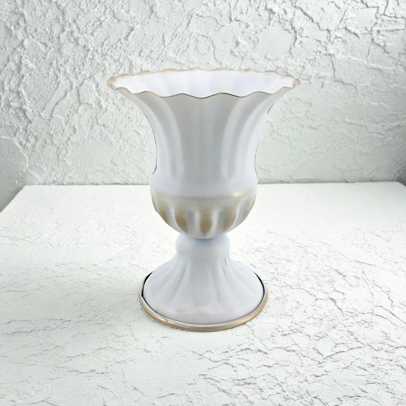 Vase metal centre de table blanc allonge