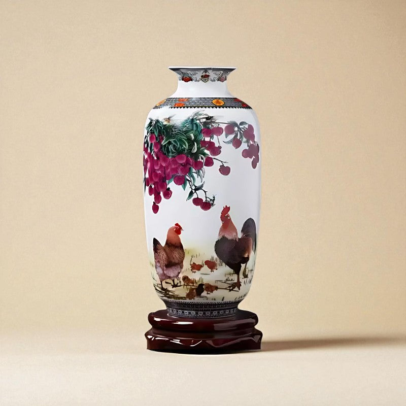 Vase vintage chinois coq