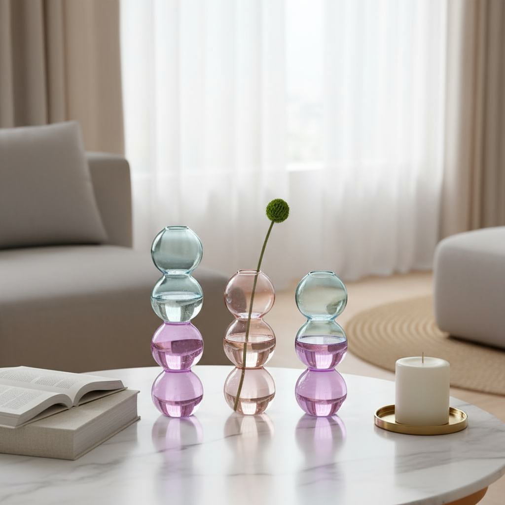 Vase en verre 4 bulles bicolore rose et vert