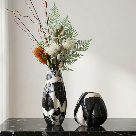 Collection vases marbre noir et blanc style luxueux