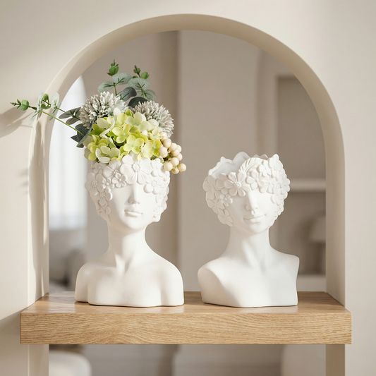 Vases buste en céramique blanche design floral – Sculpture décorative L'UNIVERS DU VASE
