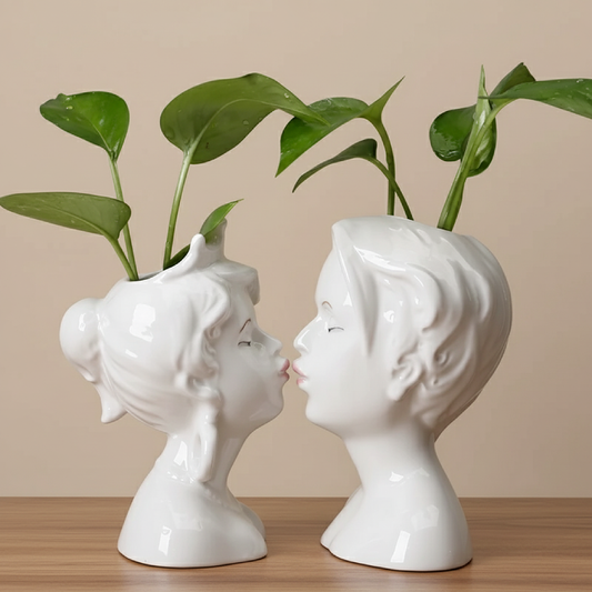 Vase Céramique visage blanc couple