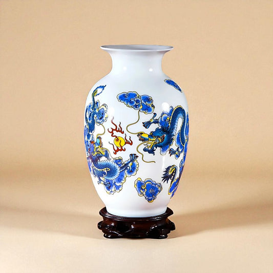 Vase Céramique blanc décor bleu dragon