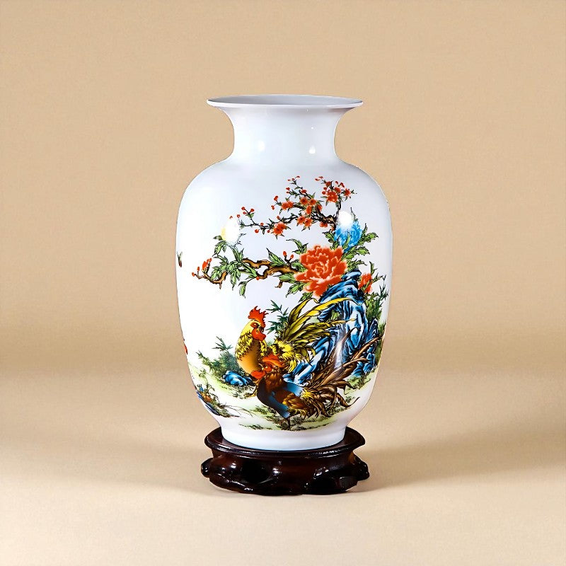 Vase Céramique blanc décor coq
