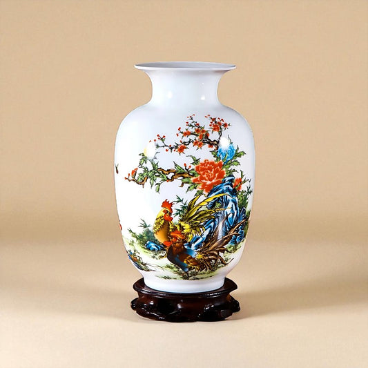 Vase Céramique blanc décor coq