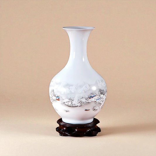 Vase Céramique blanc décor enneigé