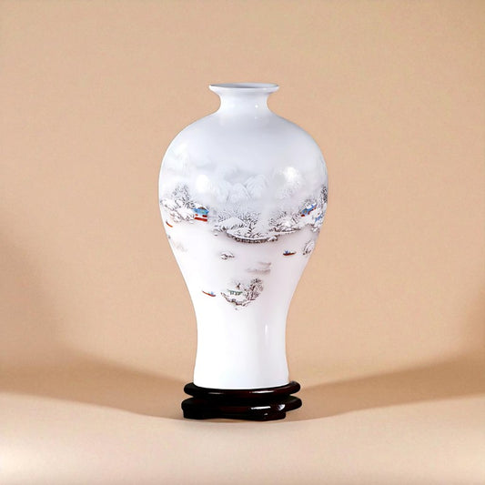 Vase Céramique blanc décor enneigé type 3