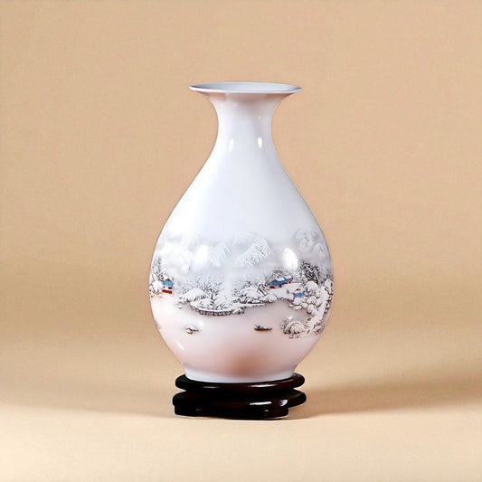 Vase Céramique blanc décor enneigé type 4