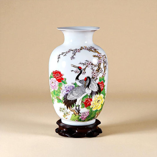 Vase Céramique blanc décor grue