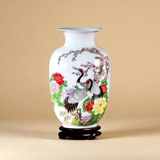 Vase Céramique blanc décor grue type 2