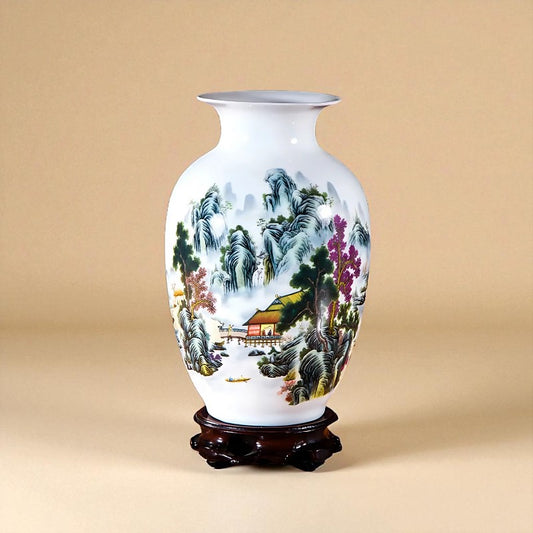 Vase Céramique blanc décor paysage