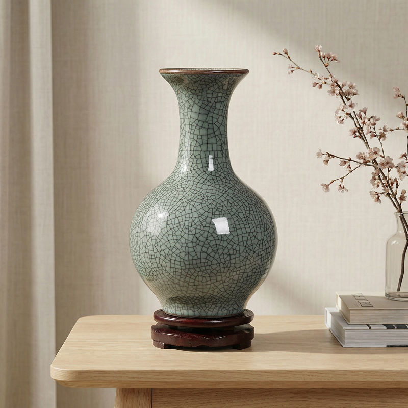 Vase céramique craquelée gourde vert lifestyle