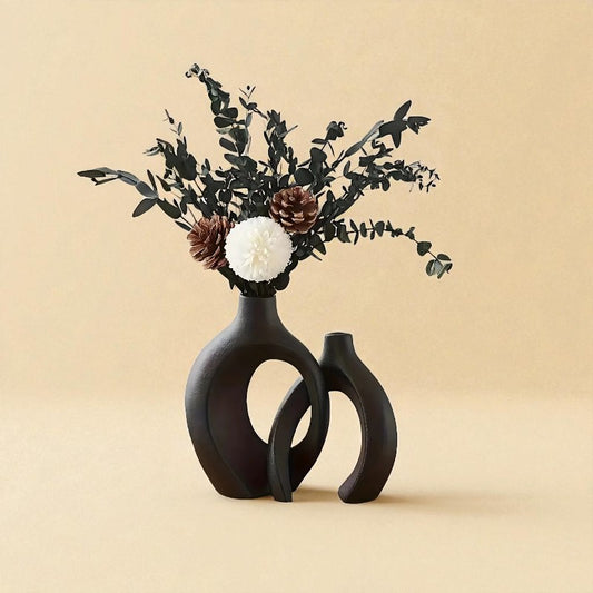 Vase céramique entrelacé noir