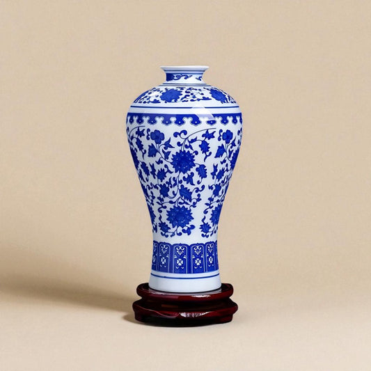 Vase chinois en porcelaine bleu et blanc type 9