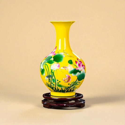 Vase chinois en porcelaine jaune vive type 1