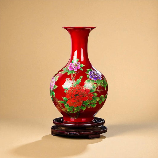 Vase chinois en porcelaine rouge clair type 1