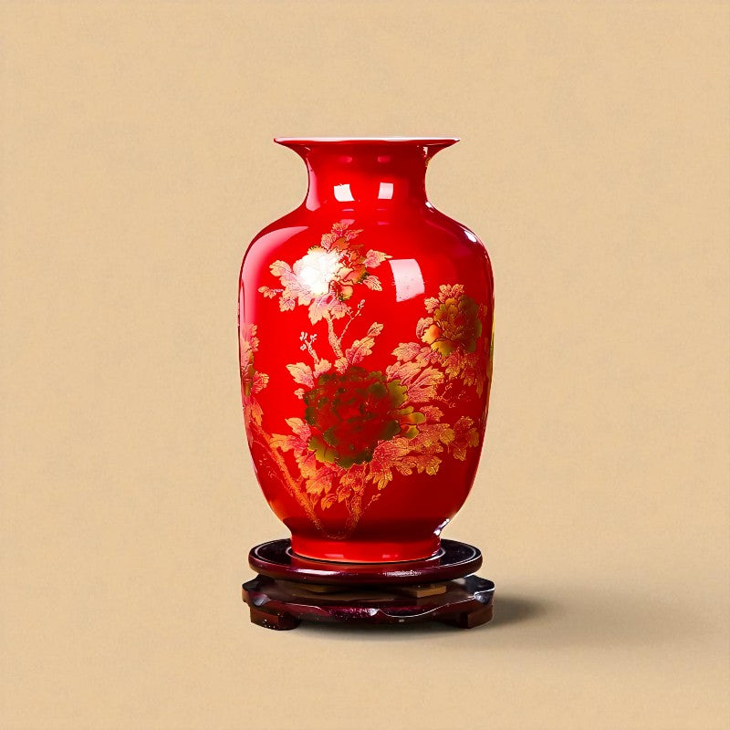 Vase chinois en porcelaine rouge vive type 3