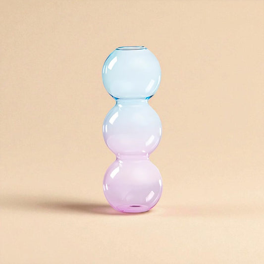 Vase en verre 3 boules bleu et rose