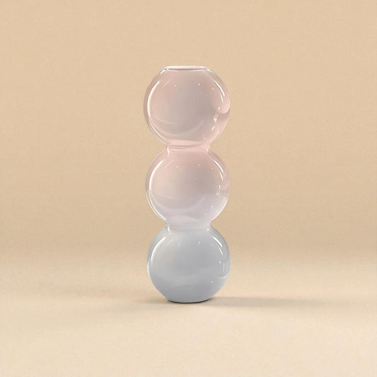 Vase en verre 3 boules rose et bleu