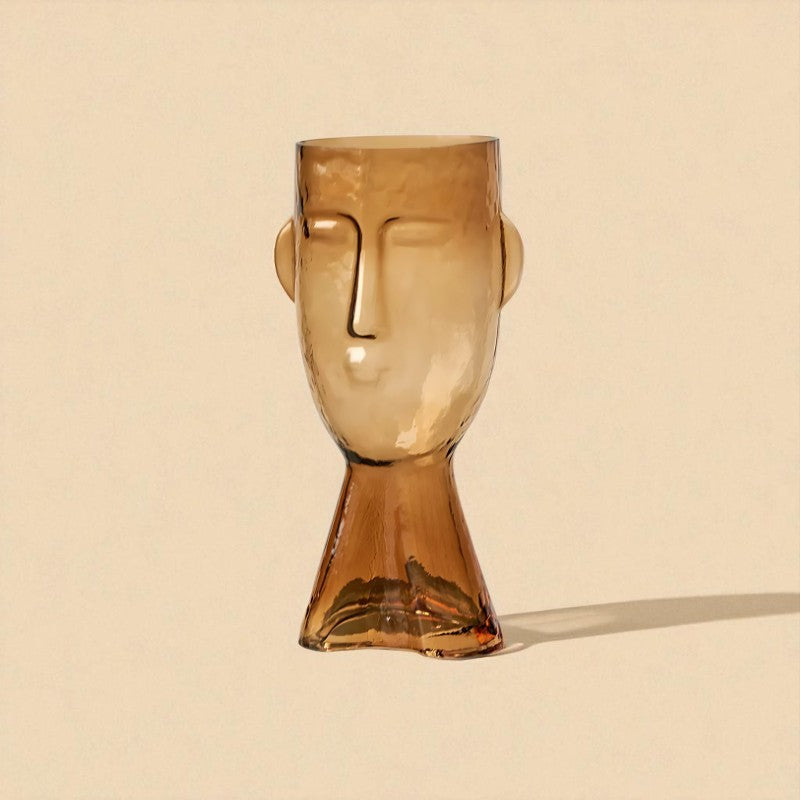 Vase en verre ambre visage taille L