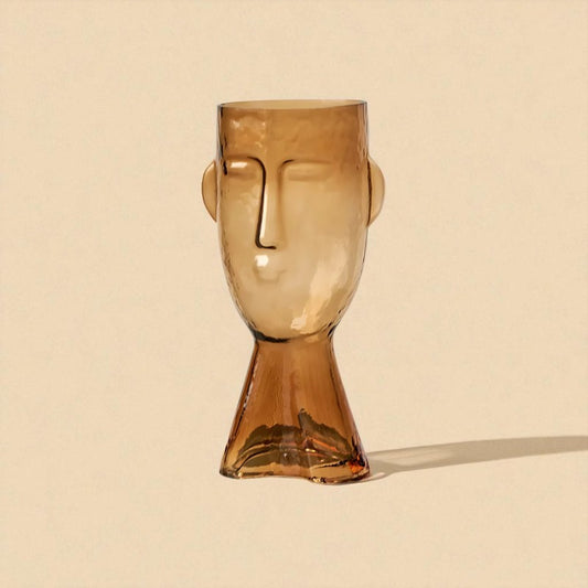 Vase en verre ambre visage taille L