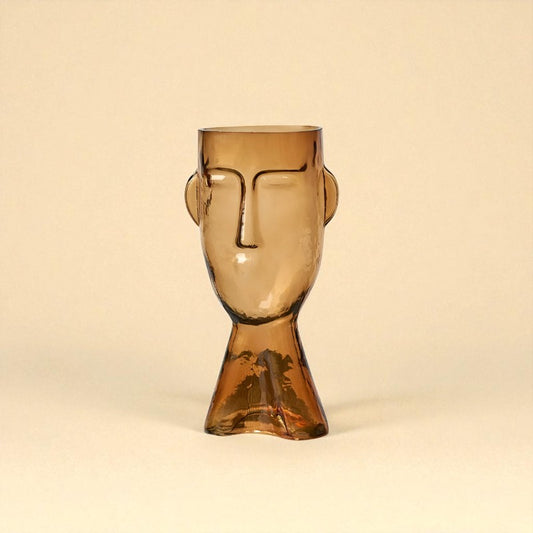 Vase en verre ambre visage taille M