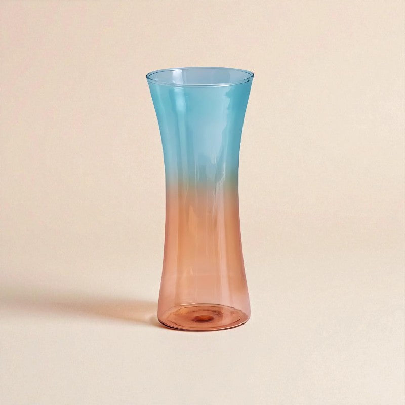 Vase en verre bicolore bleu et orange allongé