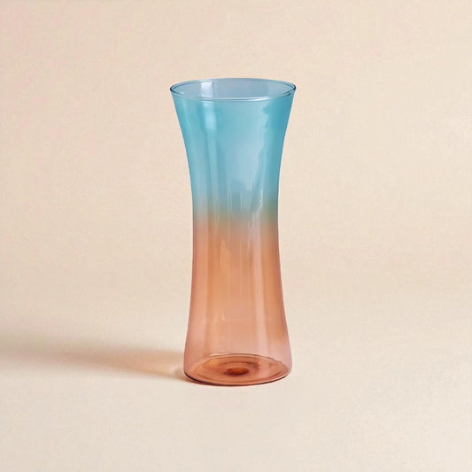Vase en verre bicolore bleu et orange allongé