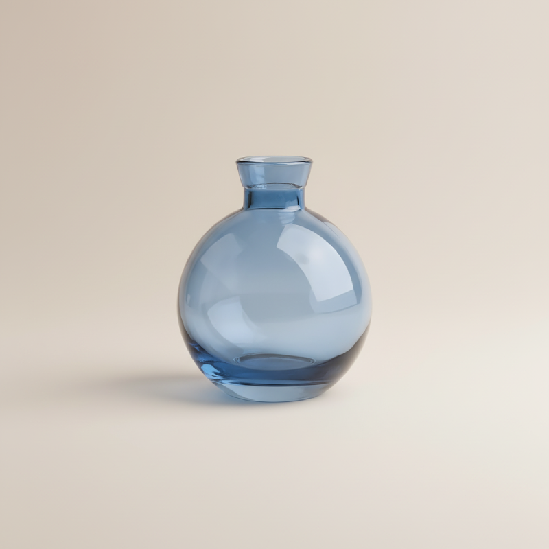 Vase en verre bleu arrondi