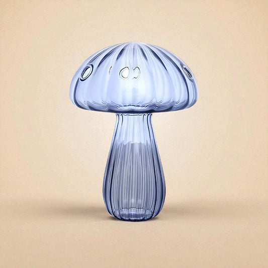 Vase en verre champignon bleu