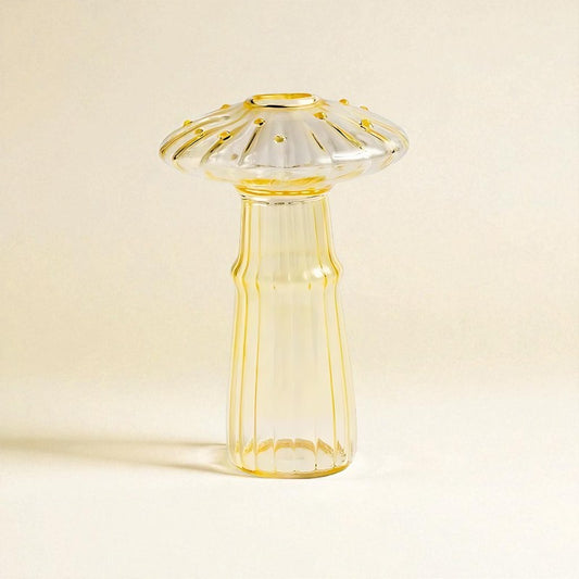 Vase en verre champignon jaune