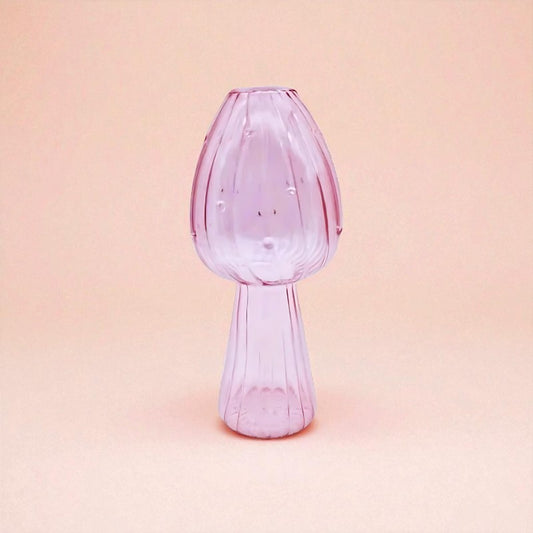 Vase en verre champignon rose