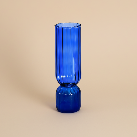 Vase en verre double cylindre bleu nuit