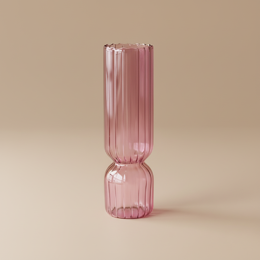 Vase en verre double cylindre rose transparent