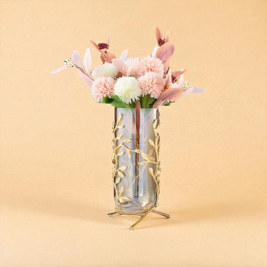 Vase en verre et métal lierre dorée taille L