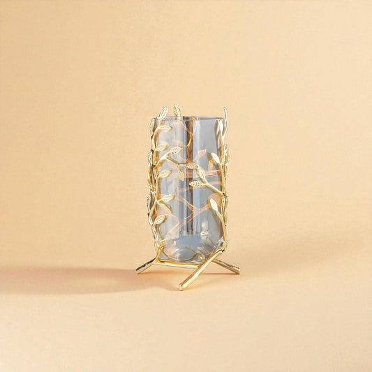 Vase en verre et métal lierre dorée taille M